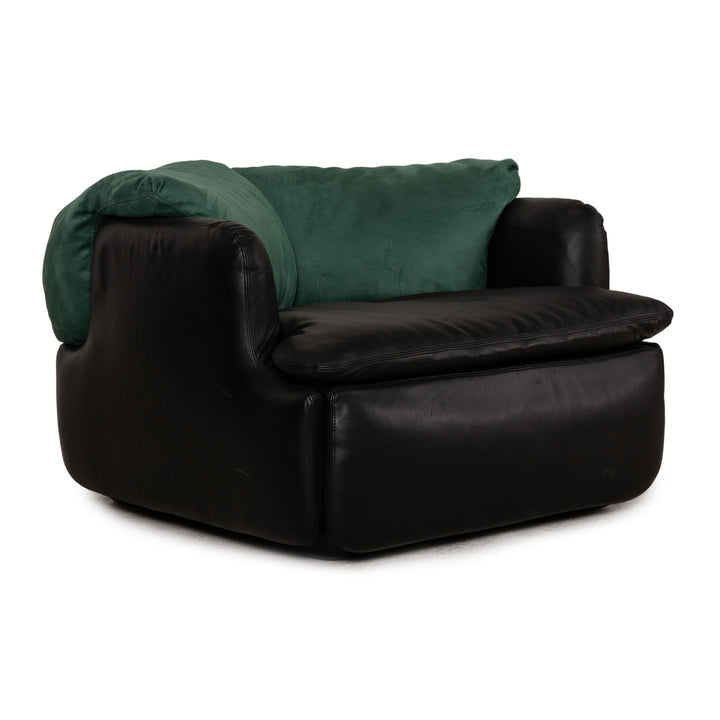 Saporiti Italia Confidential Leder Sessel Schwarz by Alberto Rosselli Teilneubezug