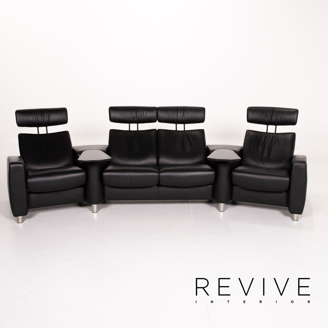 Stressless Arion canapé cuir noir quatre places fonction rangement #14305