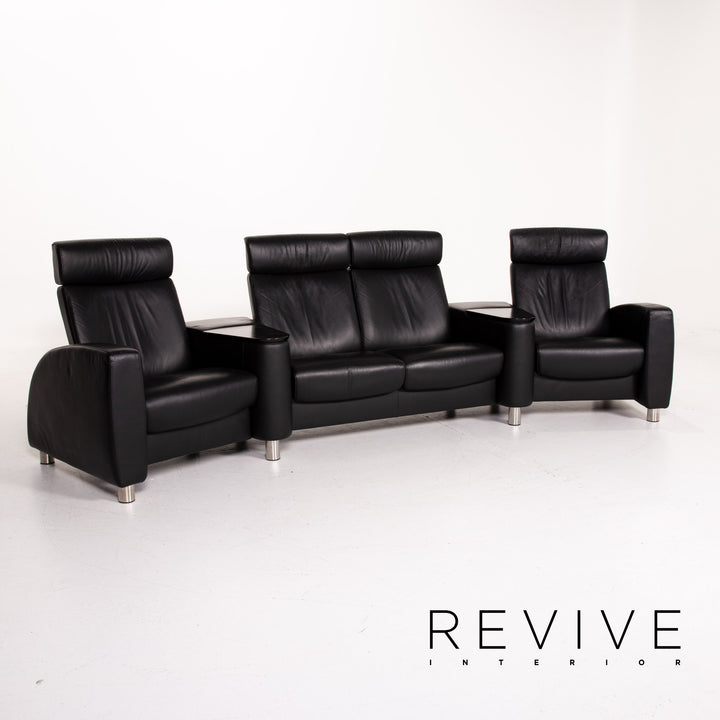Stressless Arion canapé cuir noir quatre places fonction rangement #14305