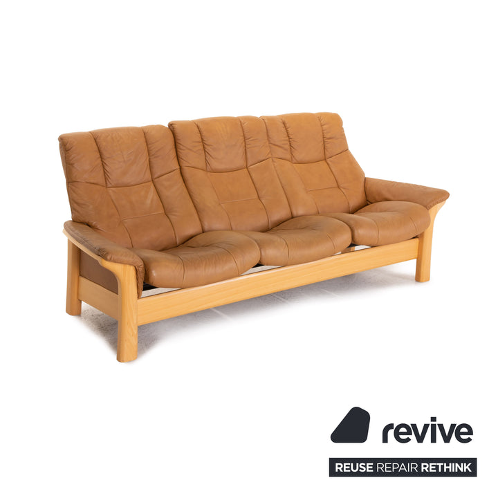 Ensemble de canapés en cuir et bois Buckingham sans stress, marron, 1x trois places, 1x deux places