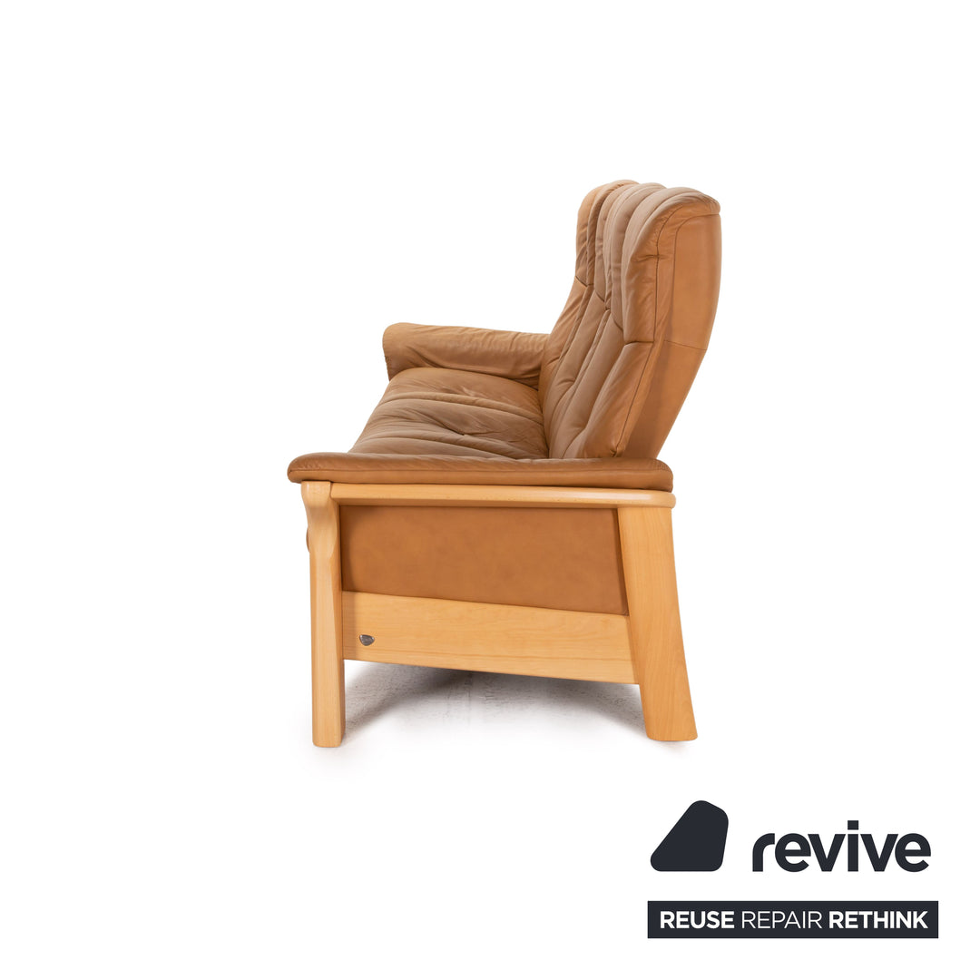 Ensemble de canapés en cuir et bois Buckingham sans stress, marron, 1x trois places, 1x deux places