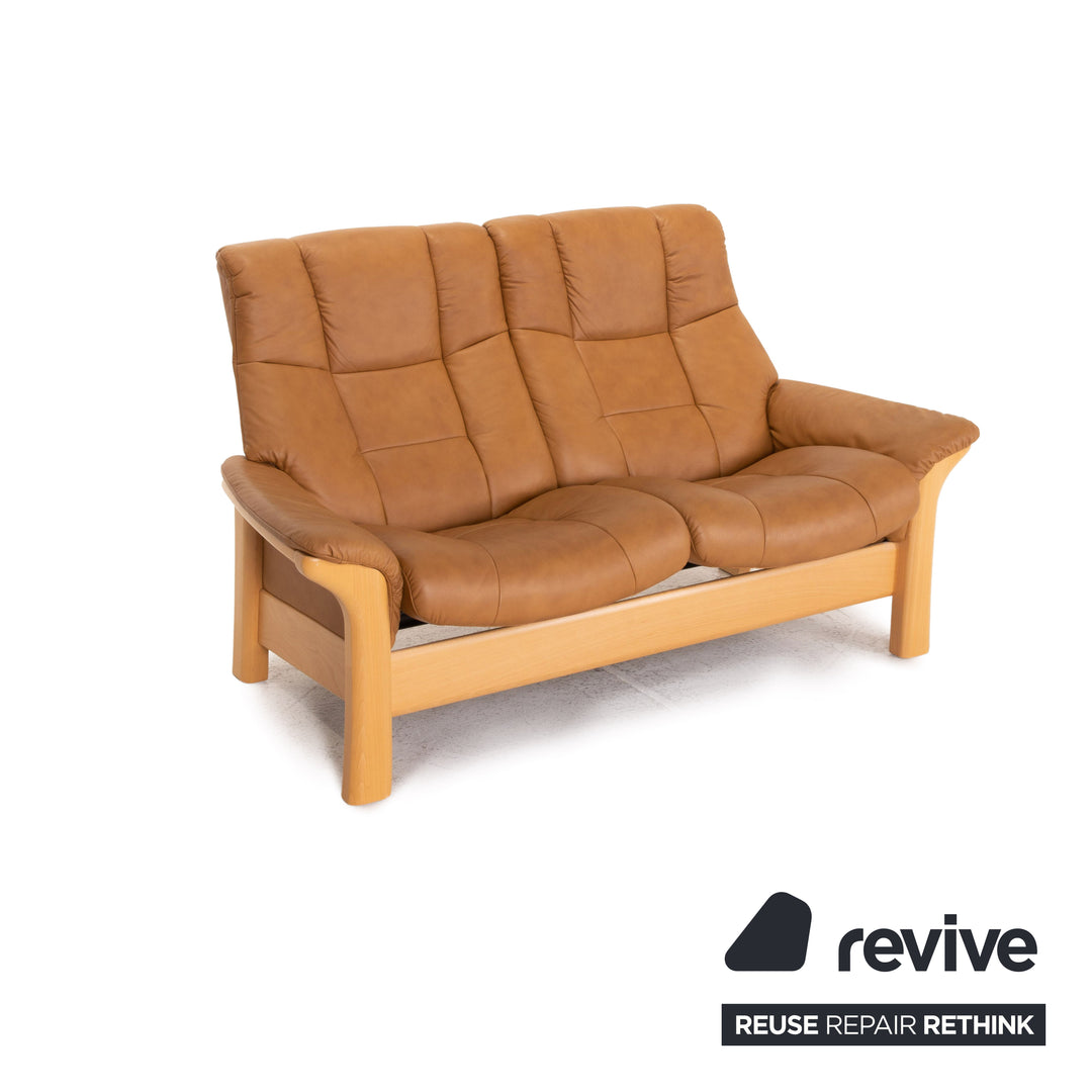 Ensemble de canapés en cuir et bois Buckingham sans stress, marron, 1x trois places, 1x deux places