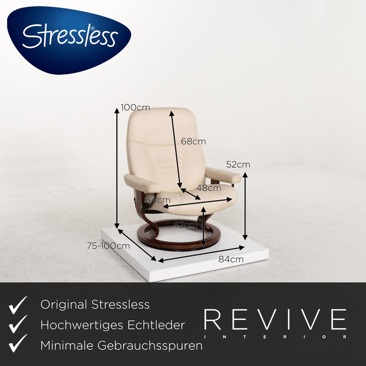 Stressless Consul leather armchair incl. stool cream relax function recliner stool #13132