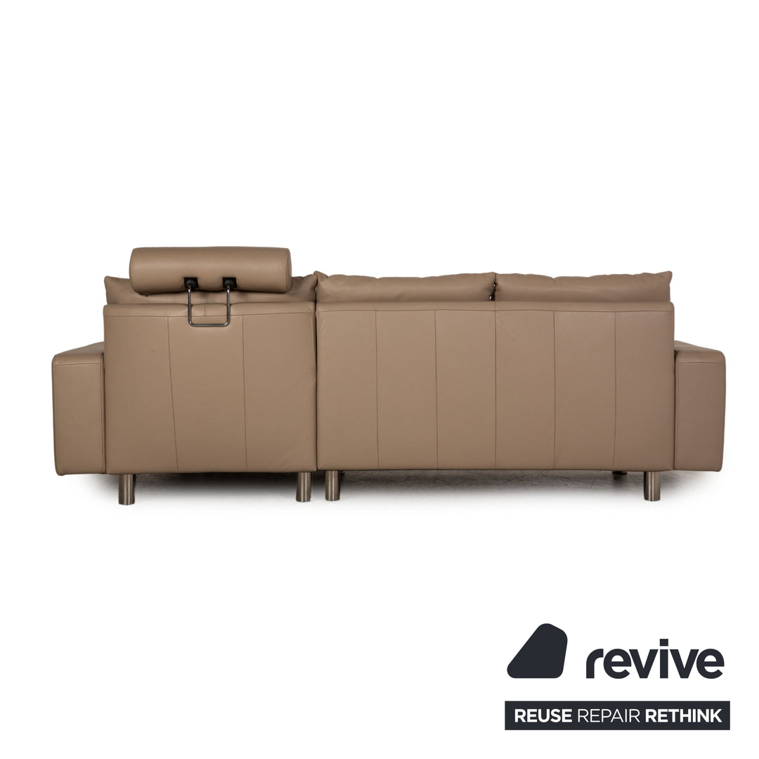 Stressless E 200 leather corner sofa beige greige sofa couch chaise longue right