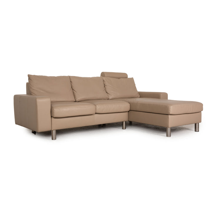 Stressless E 200 leather corner sofa beige greige sofa couch chaise longue right