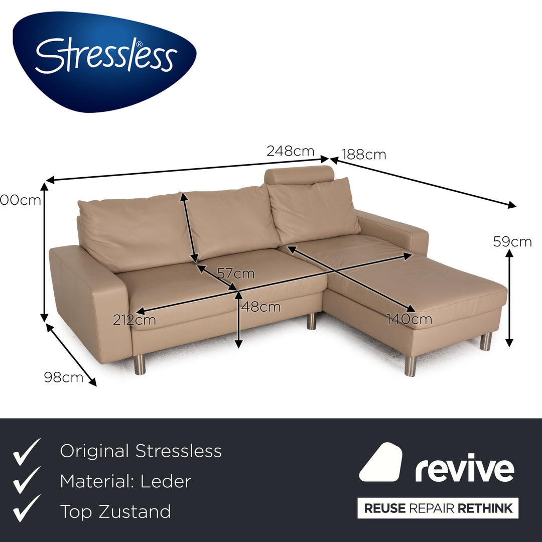 Stressless E 200 leather corner sofa beige greige sofa couch chaise longue right
