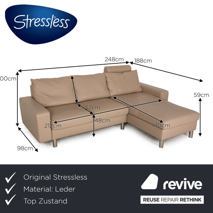 Stressless E 200 leather corner sofa beige greige sofa couch chaise longue right