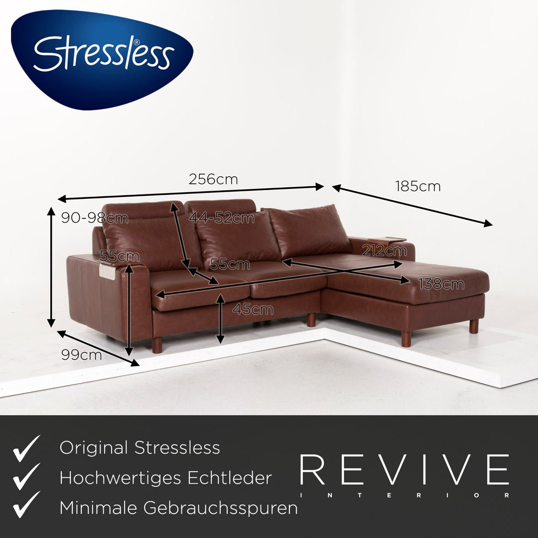 Stressless E 200 Leather Corner Sofa Brown Function Couch #12712