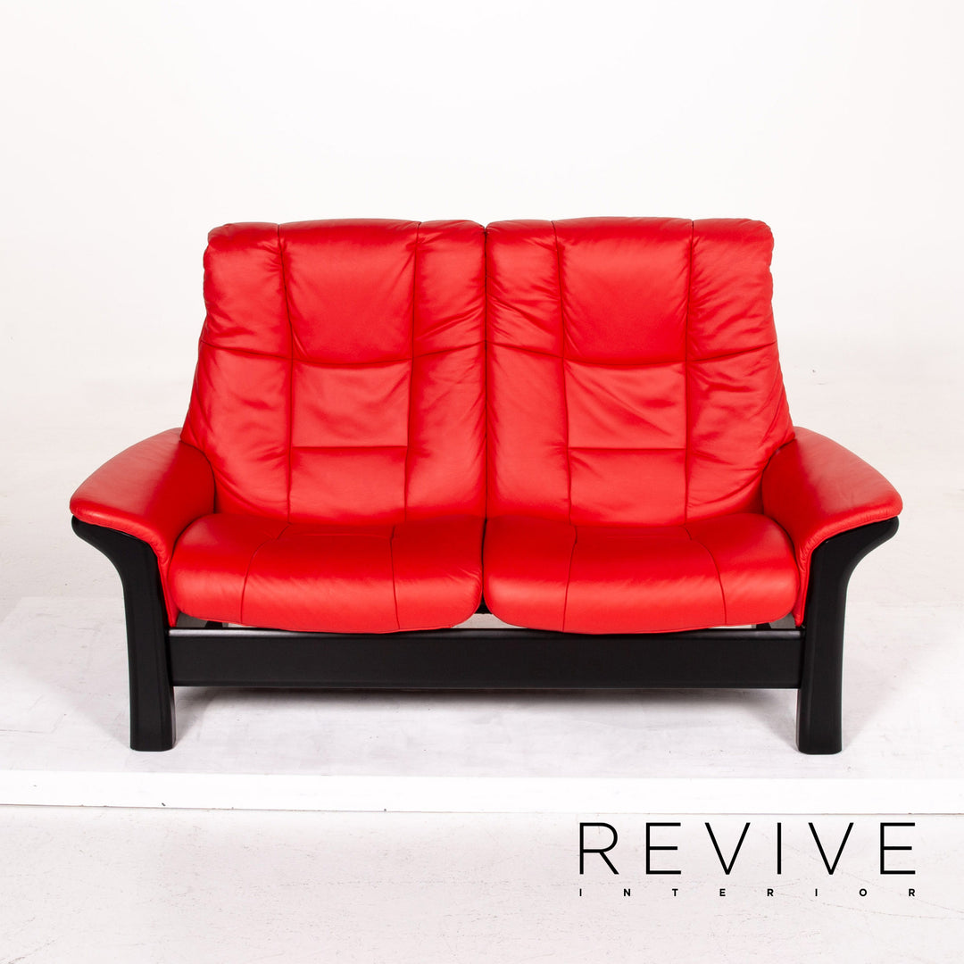 Stressless Leather Wood Sofa Red Black Two Seater Couch #14506