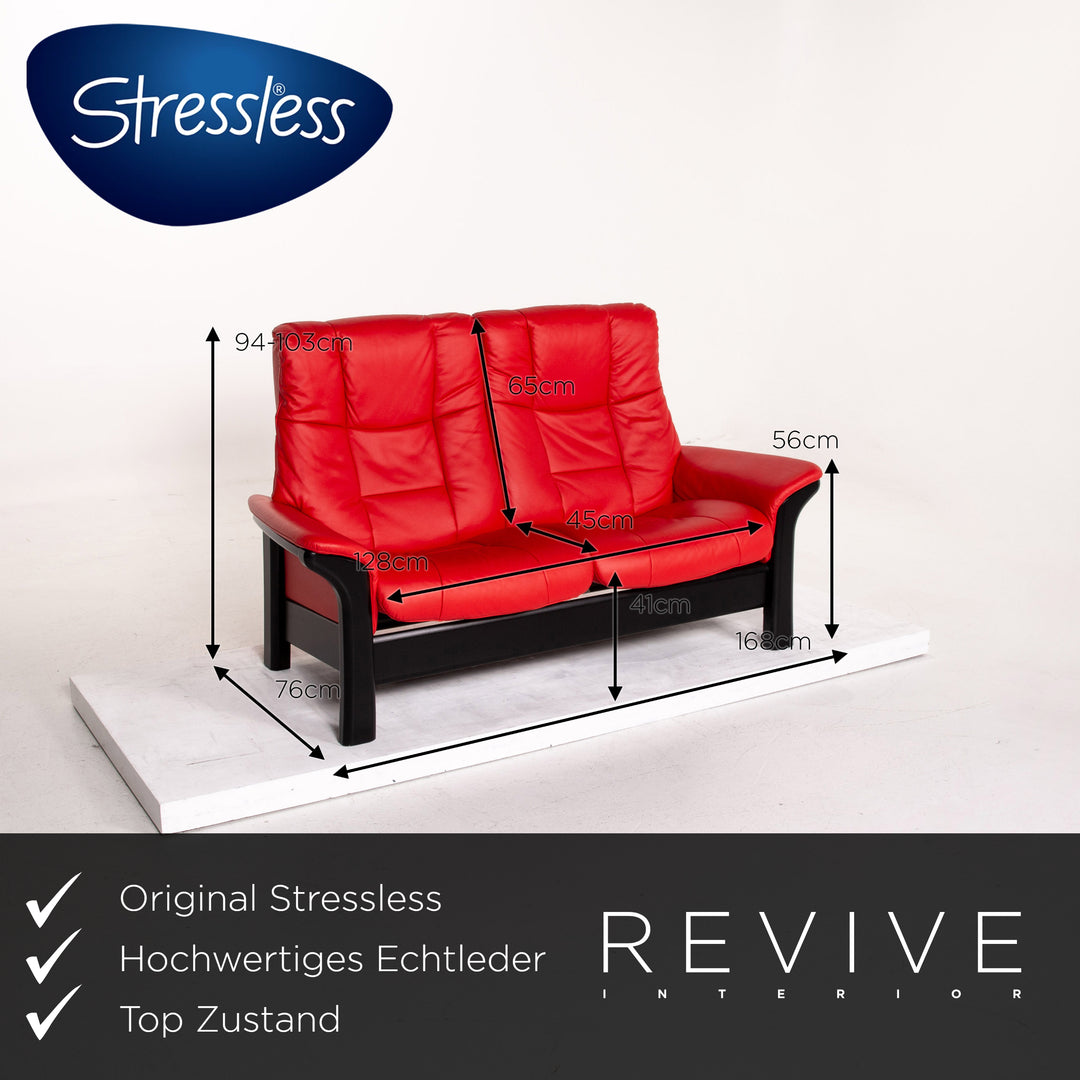 Stressless Leather Wood Sofa Red Black Two Seater Couch #14506