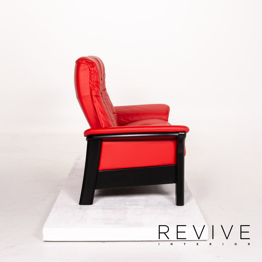 Stressless Leather Wood Sofa Red Black Two Seater Couch #14506