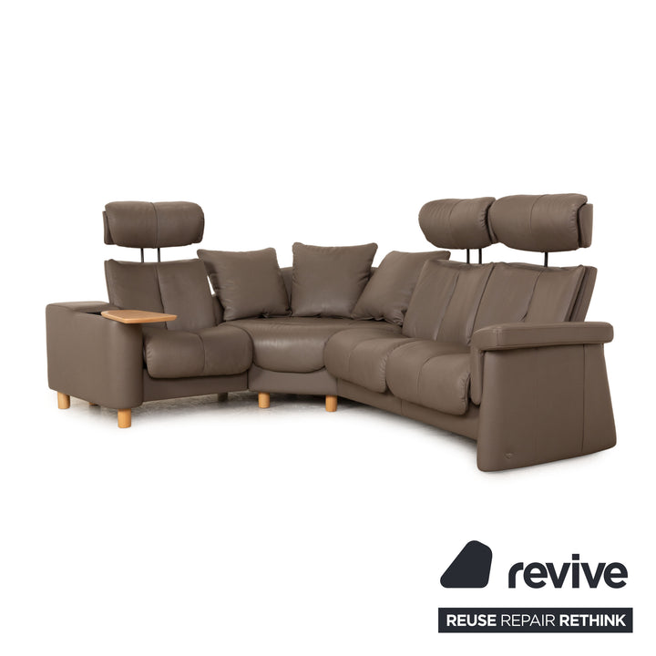 Stressless Legend Leder Sofa Garnitur Grau Ecksofa Hocker manuelle Funktion