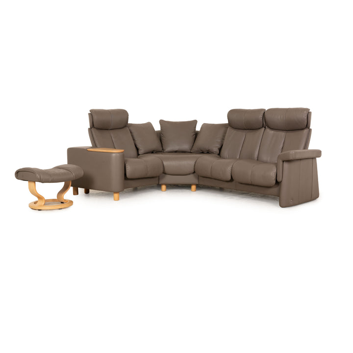 Stressless Legend Leder Sofa Garnitur Grau Ecksofa Hocker manuelle Funktion