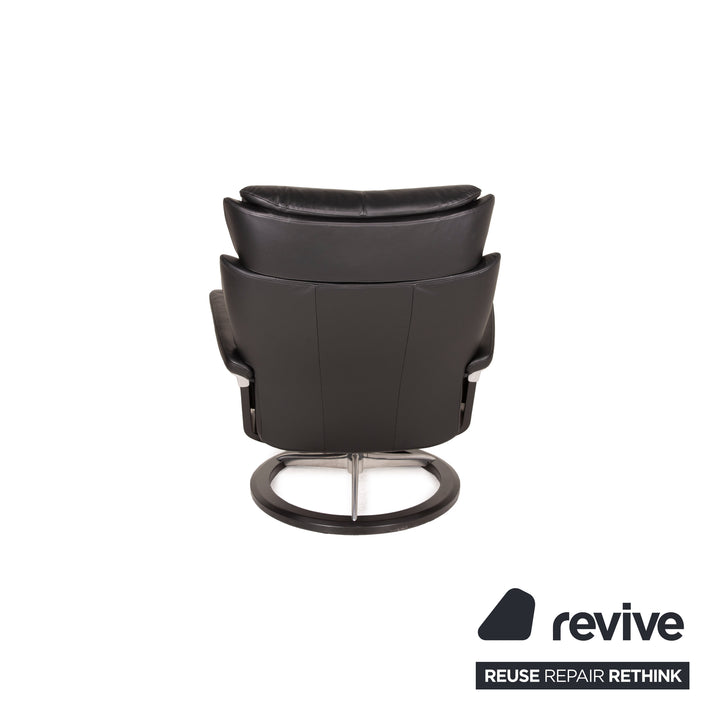 Fauteuil en cuir Stressless Magic noir avec tabouret chaise relax fonction taille L