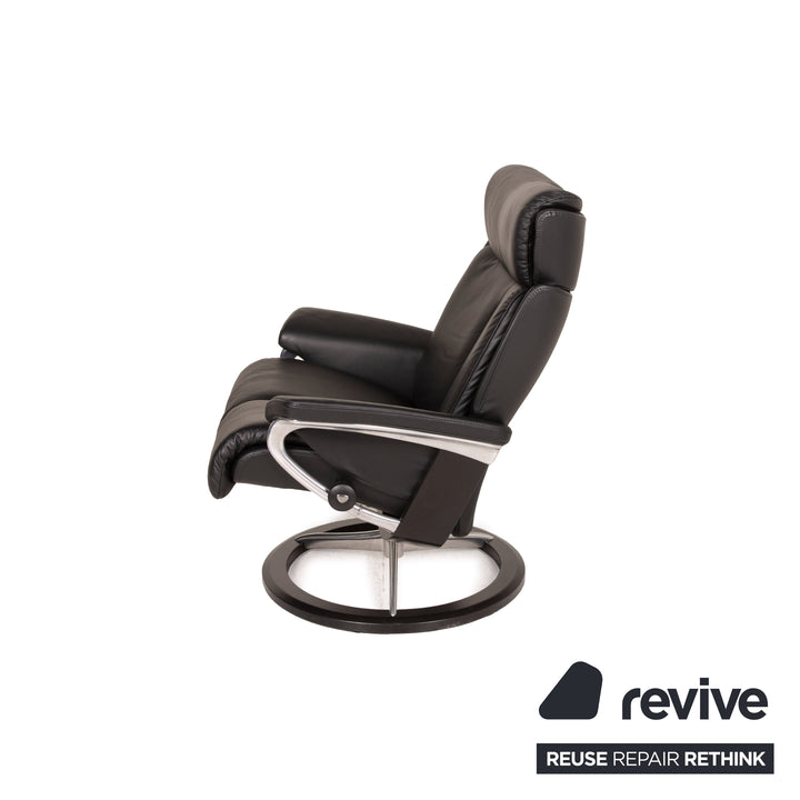Fauteuil en cuir Stressless Magic noir avec tabouret chaise relax fonction taille L