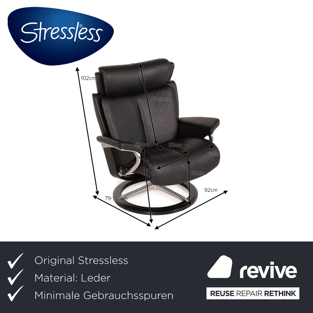 Fauteuil en cuir Stressless Magic noir avec tabouret chaise relax fonction taille L