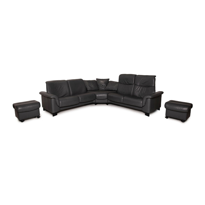 Stressless Paradise Leder Sofa Garnitur Grau Ecksofa Hocker