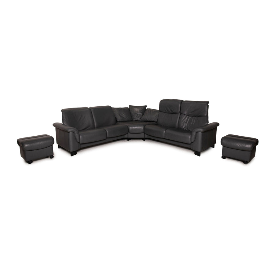 Stressless Paradise Leder Sofa Garnitur Grau Ecksofa Hocker