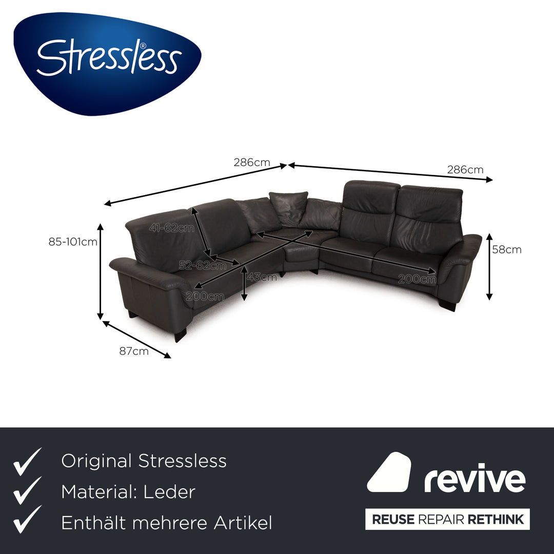 Stressless Paradise Leder Sofa Garnitur Grau Ecksofa Hocker
