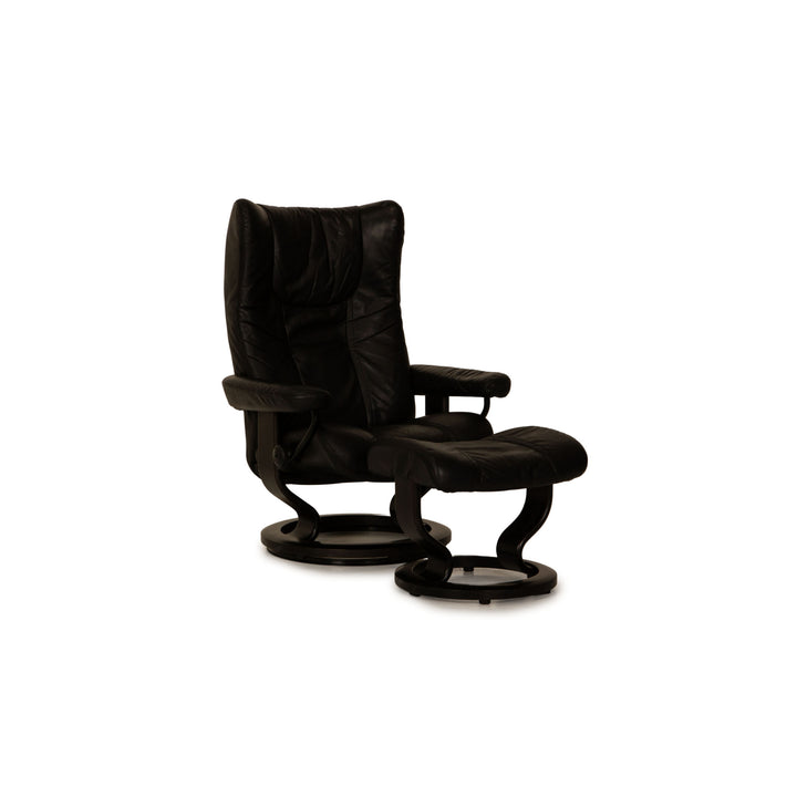 Stressless Wing Leder Sessel Schwarz Größe S inkl. Hocker