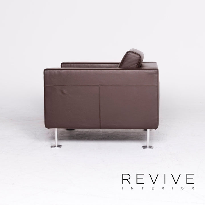Vitra Park Armchair 2x Sessel Garnitur Leder Braun Chocolate Jasper Morrison Aluminium poliert Massivholz Echtleder #4427