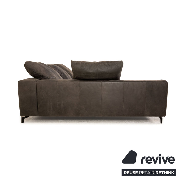 Tommy M by Machalke St. Barth Leder Sofa Garnitur Dunkelgrau Ecksofa Hocker Couch