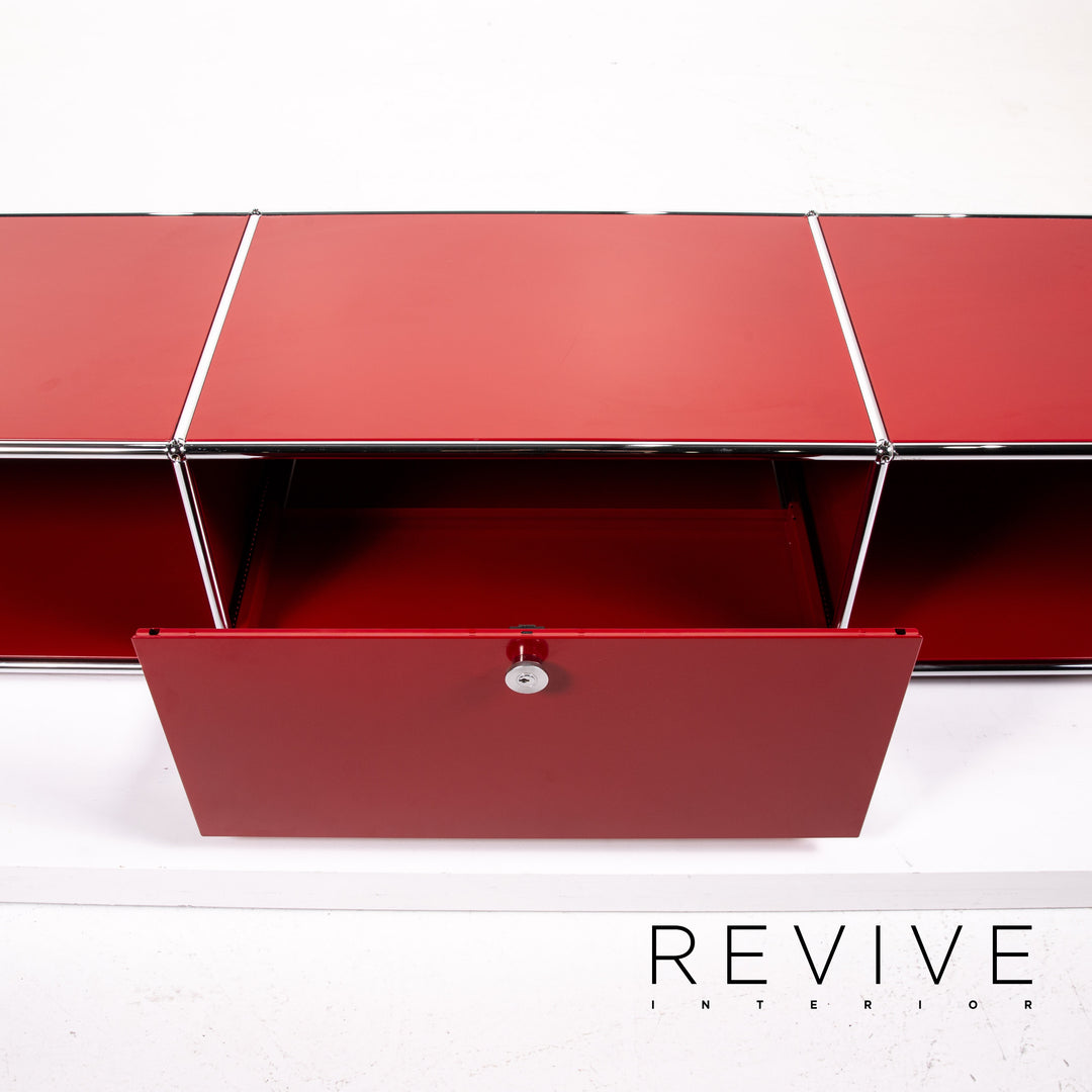 USM Haller buffet bas en métal rouge buffet TV mobilier de bureau #12536