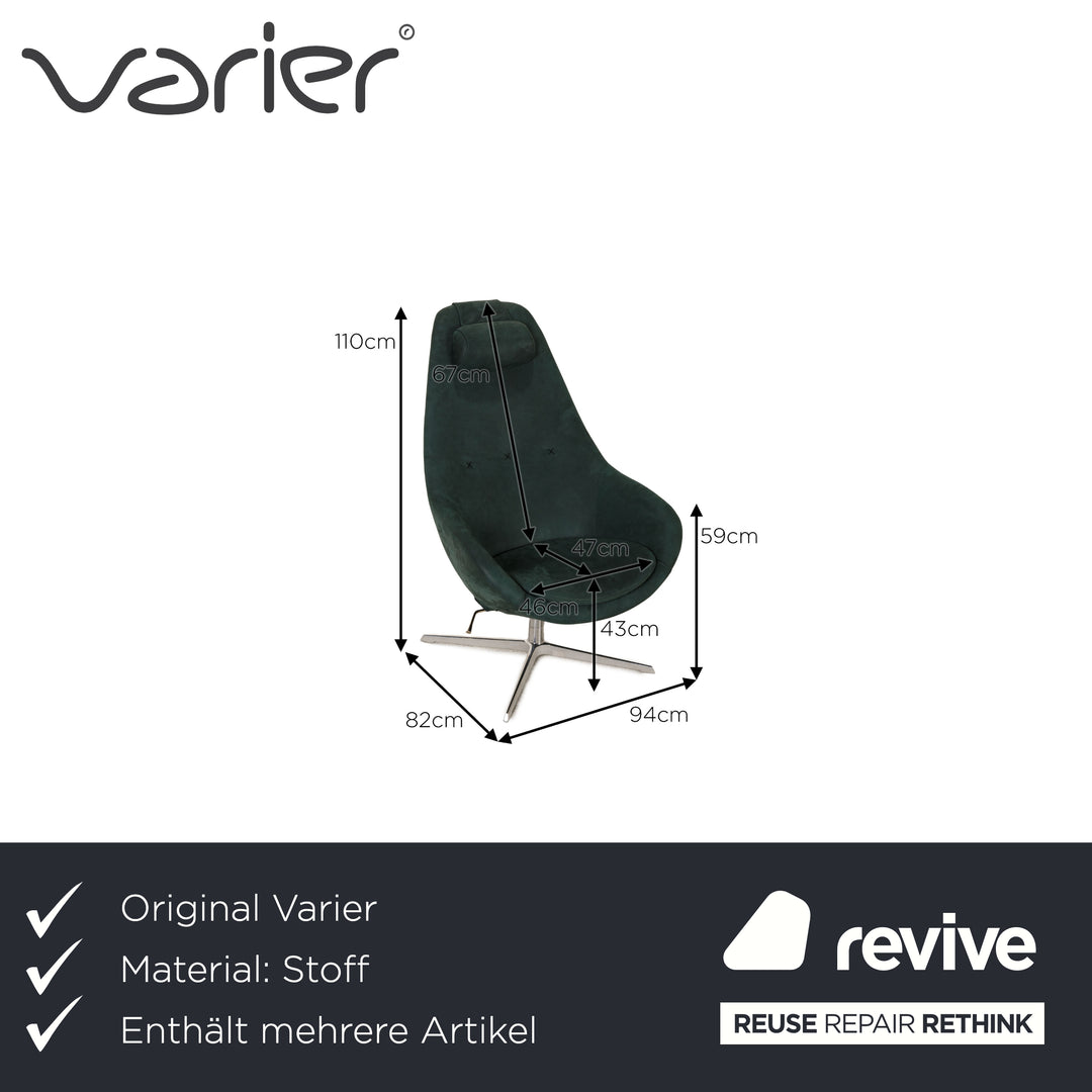 Varier cocoon leather armchair set petrol incl. stool function