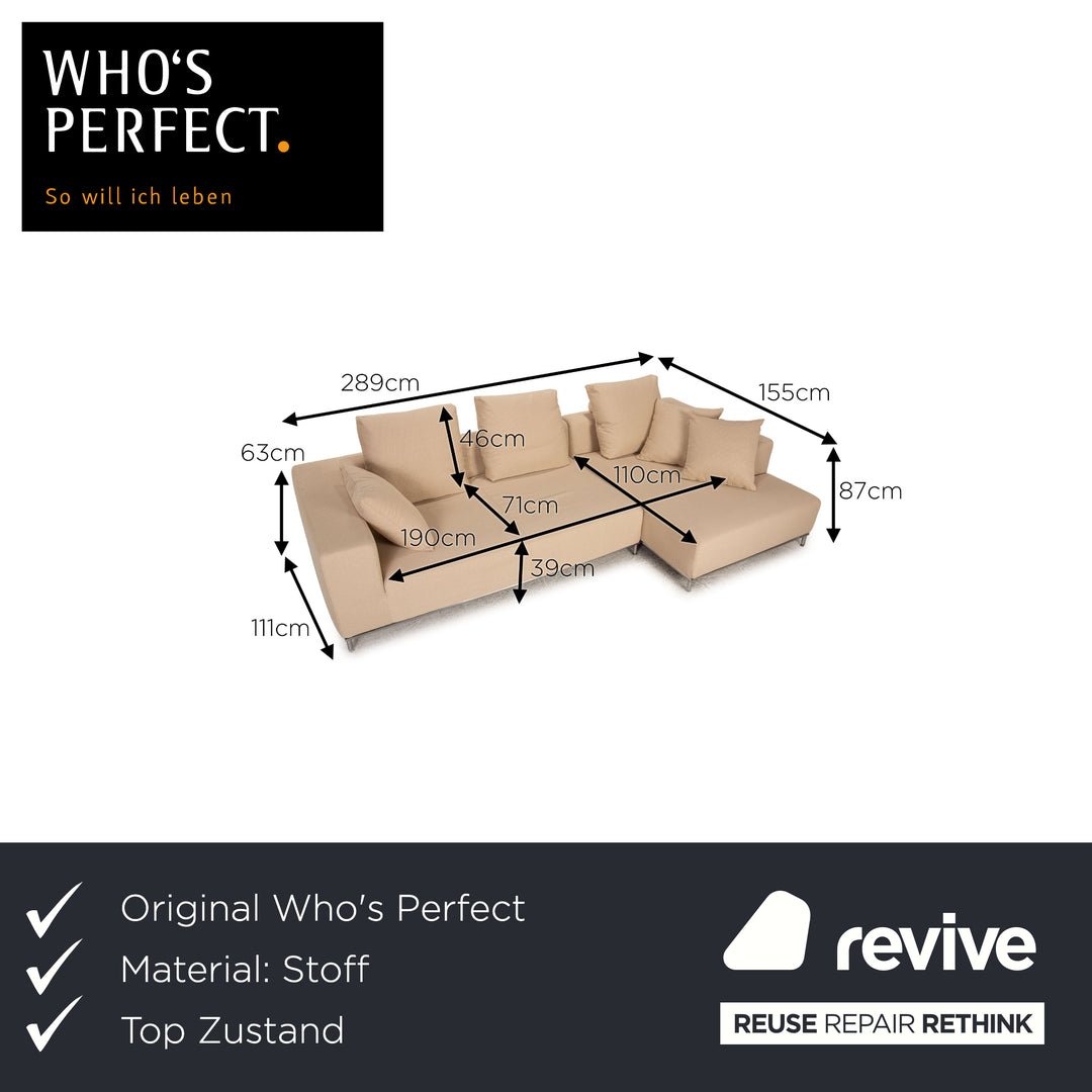Who's Perfect Granada Stoff Sofa Creme Ecksofa