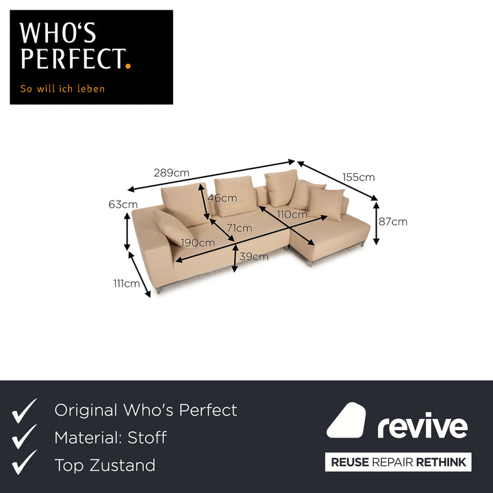 Who's Perfect Granada Stoff Sofa Creme Ecksofa