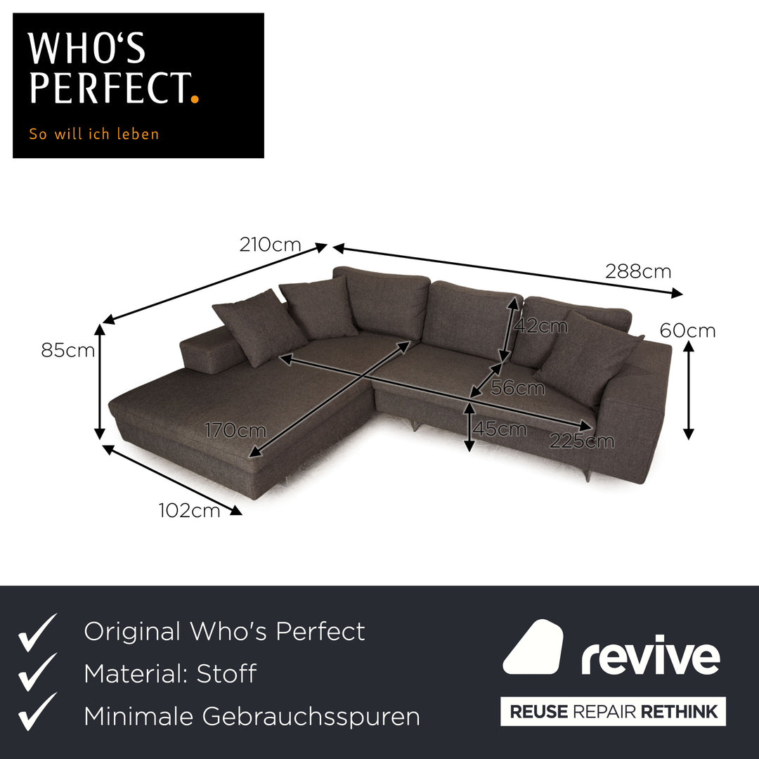 Who's Perfect Canapé d'angle LED en tissu anthracite