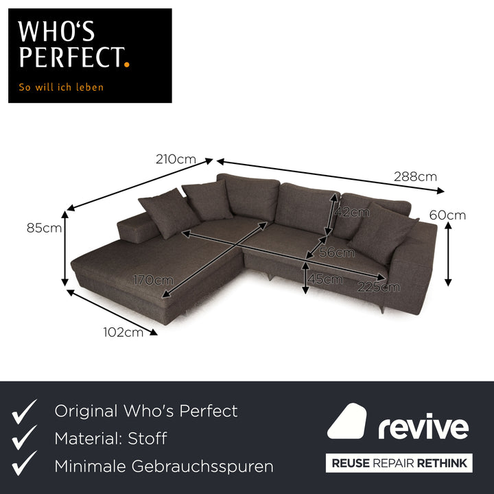 Who's Perfect Canapé d'angle LED en tissu anthracite