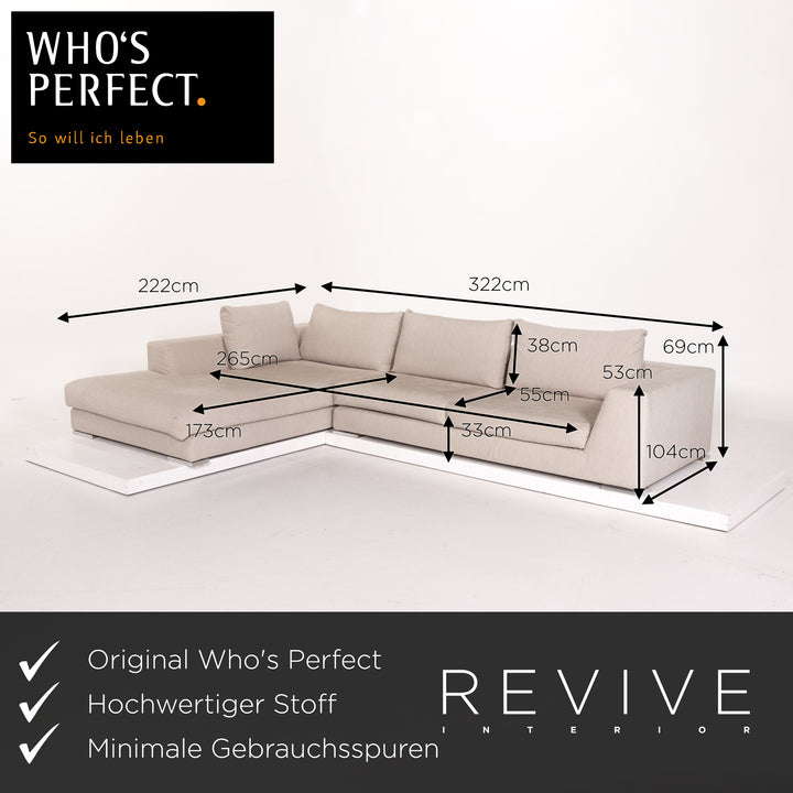 Who's Perfect Fabric Corner Sofa Cream Sofa Couch #13763