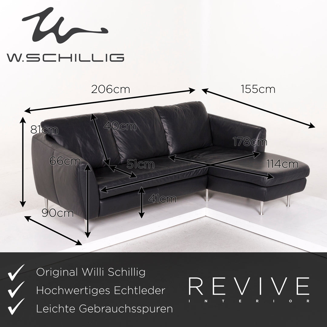 Willi Schillig Canapé d'angle en cuir gris anthracite #12232