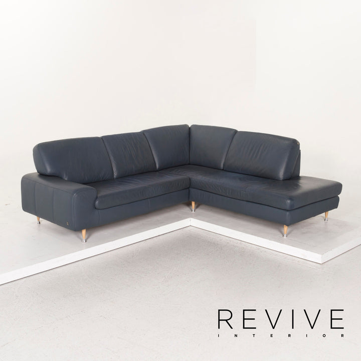 Willi Schillig Leder Ecksofa Blau Sofa Couch #12815