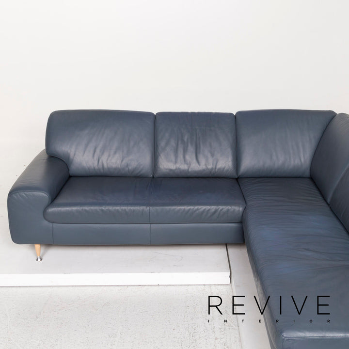 Willi Schillig Leder Ecksofa Blau Sofa Couch #12815