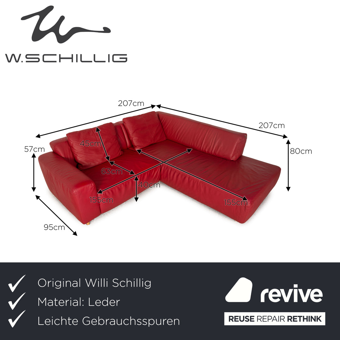 Willi Schillig Canapé d'angle en cuir Rouge Canapé Canapé