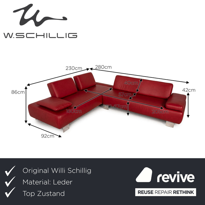 Willi Schillig leather corner sofa red sofa couch function