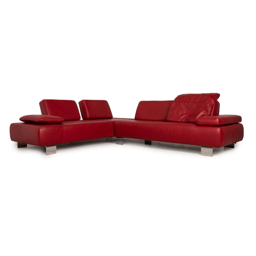 Willi Schillig leather corner sofa red sofa couch function