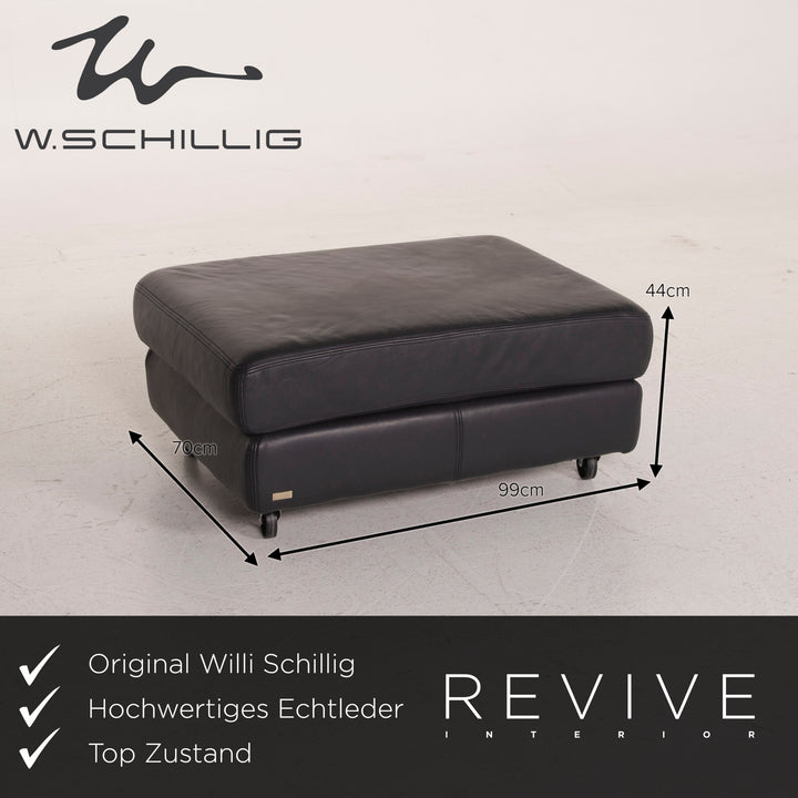 Willi Schillig Leder Hocker Dunkelblau #14966