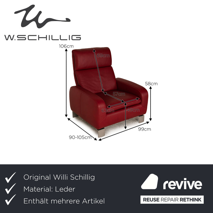 Willi Schillig leather armchair set red