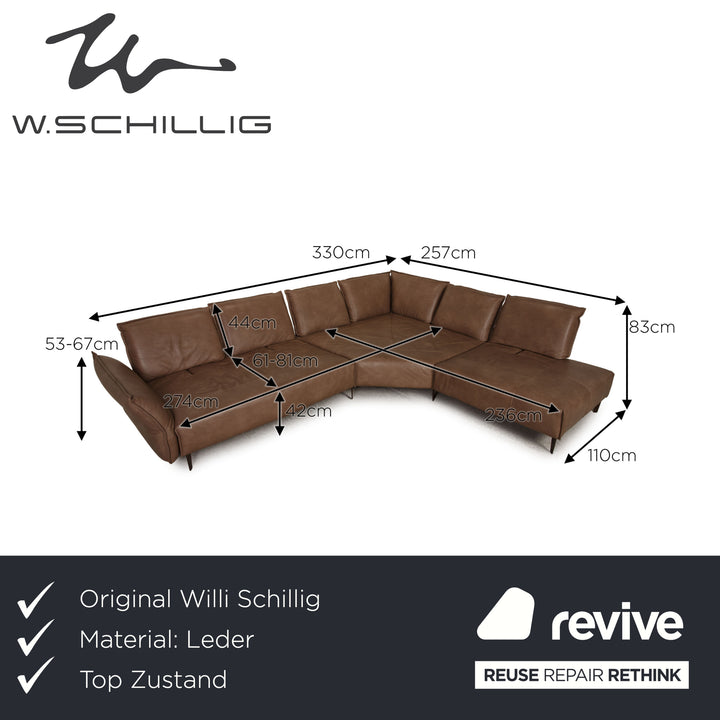 Willi Schillig leather sofa brown corner sofa couch function