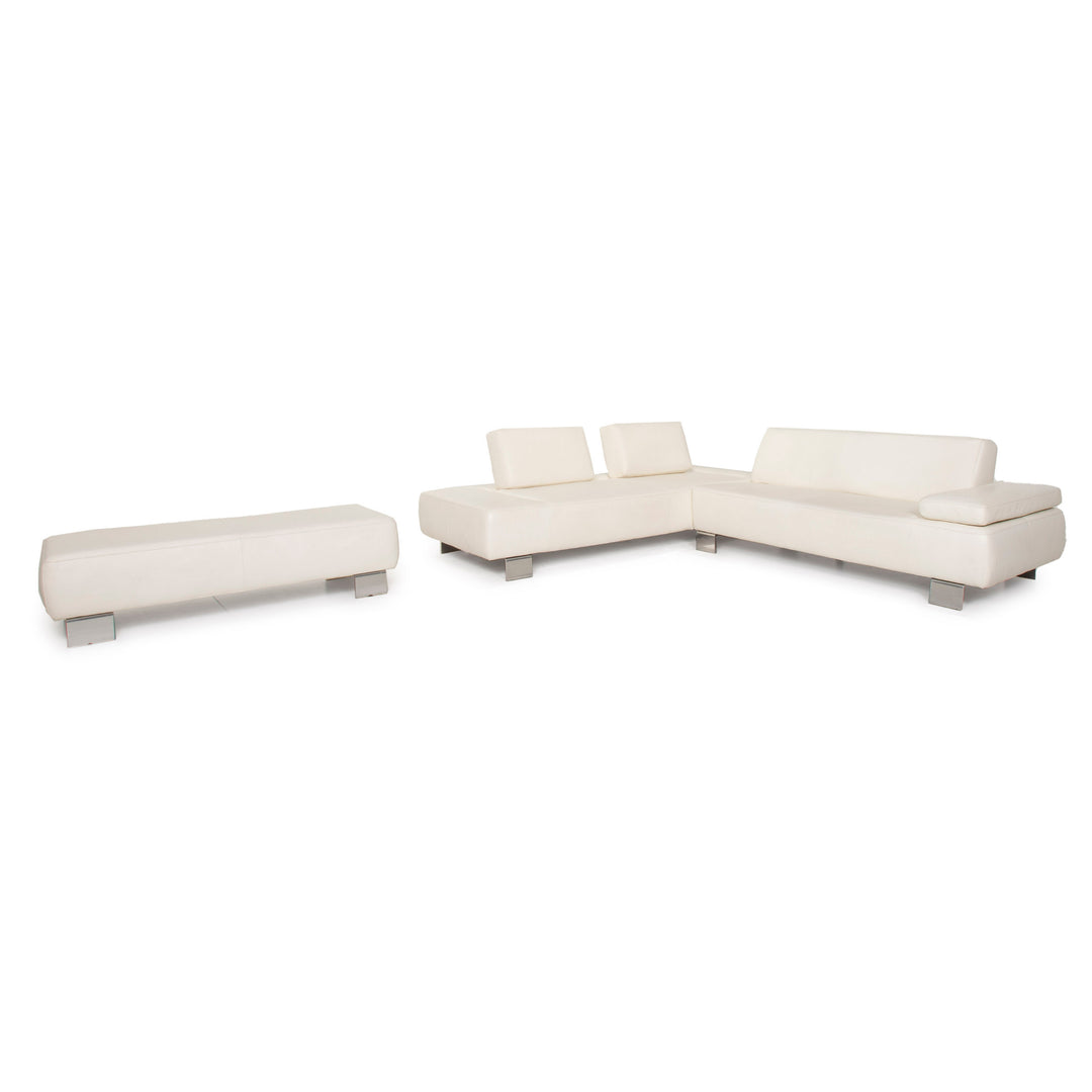 Willi Schillig Leder Sofa Garnitur Creme Ecksofa Hocker Set