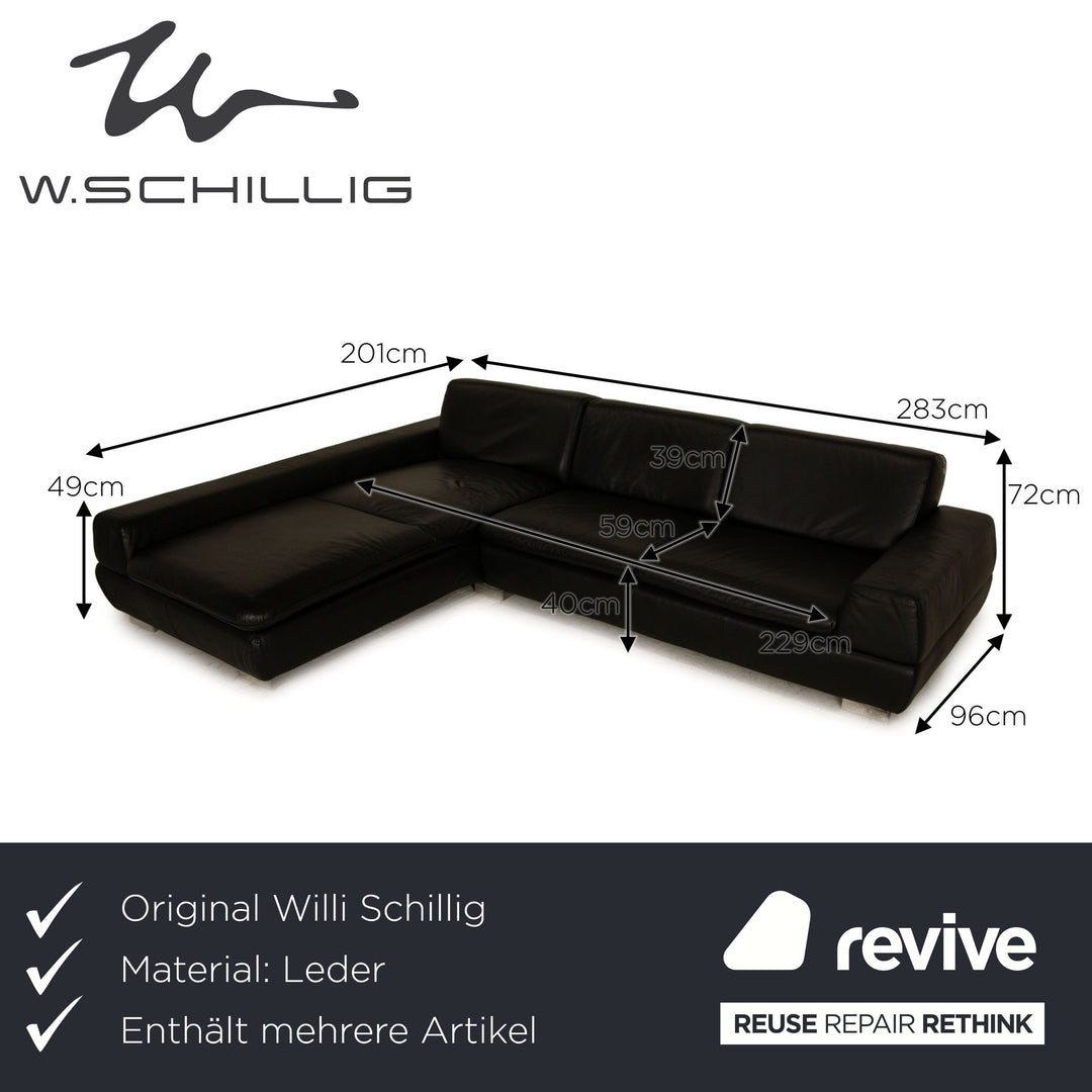 Willi Schillig Ensemble de canapés en cuir avec tabouret d'angle noir