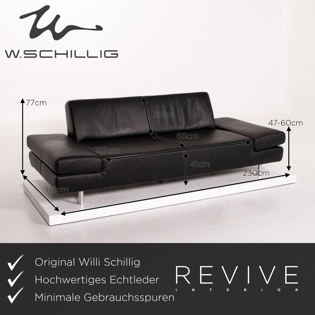 Willi Schillig Leder Sofa Schwarz Dreisitzer Funktion Couch #14541