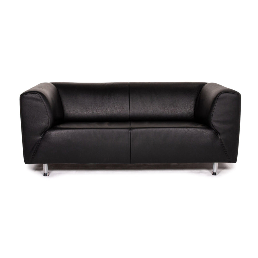 Willi Schillig leather sofa black two-seater couch #14416