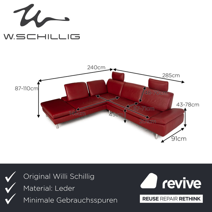 Willi Schillig Loop Canapé d'angle en cuir Rouge Fonction canapé