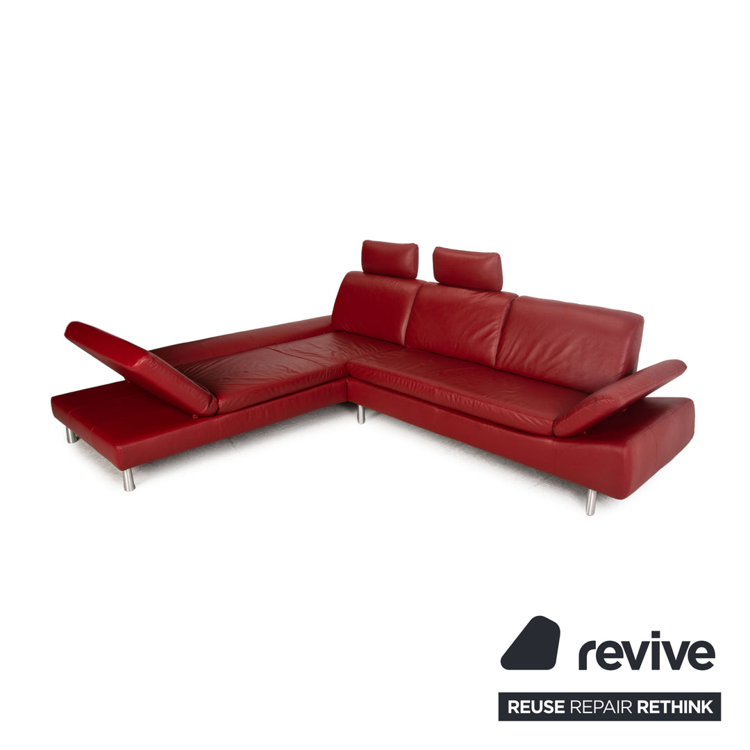 Willi Schillig Loop Canapé d'angle en cuir Rouge Fonction canapé