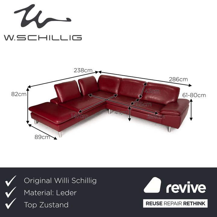 Willi Schillig Loop Canapé d'angle en cuir Rouge Fonction canapé