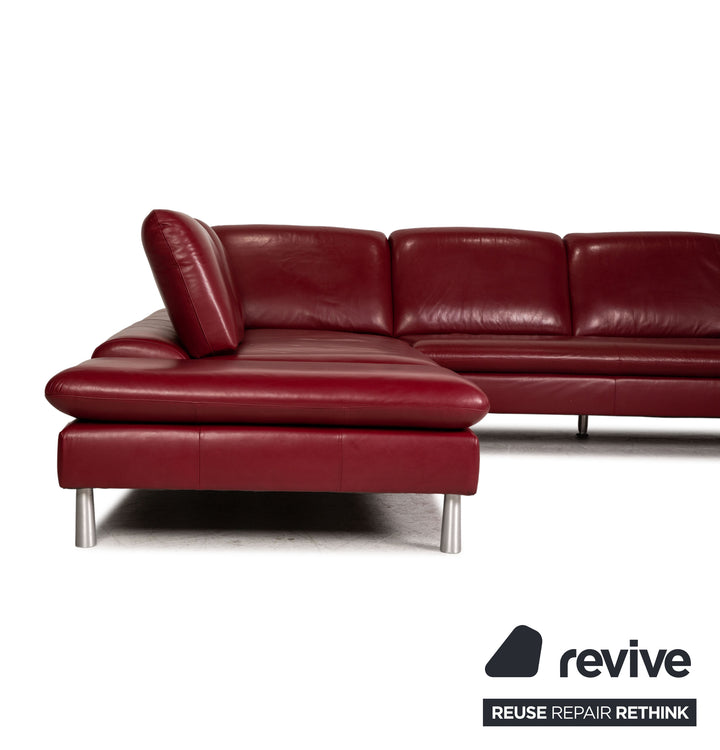 Willi Schillig Loop Canapé d'angle en cuir Rouge Fonction canapé